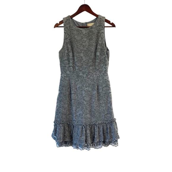 Altar'd State Lace Ruffle Mini Dress Blue Grey Color Sz Medium Floral Sleeveless - Picture 1 of 8